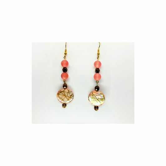 Pearl Pink and Gold Disk Dangle with Pink and Bronze Beads