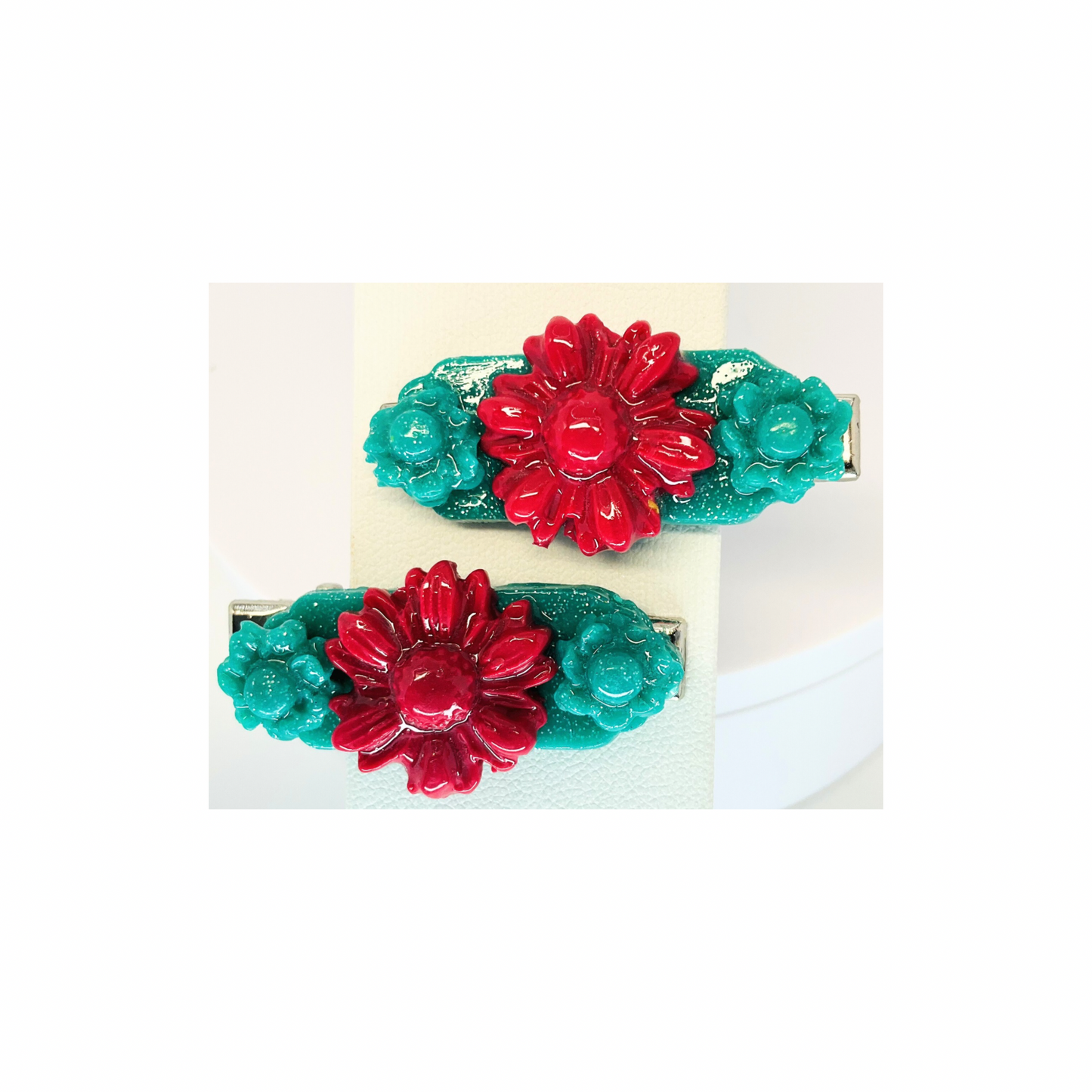 Hot Pink and Green 1.5 Inch Hair Clips-Crafting By BB