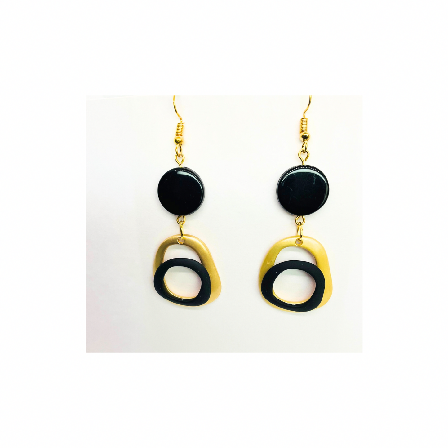 Eclipse Collection Black and Gold Dangle Earrings - Elegant Female Fashion Accessory for Versatile Styling
