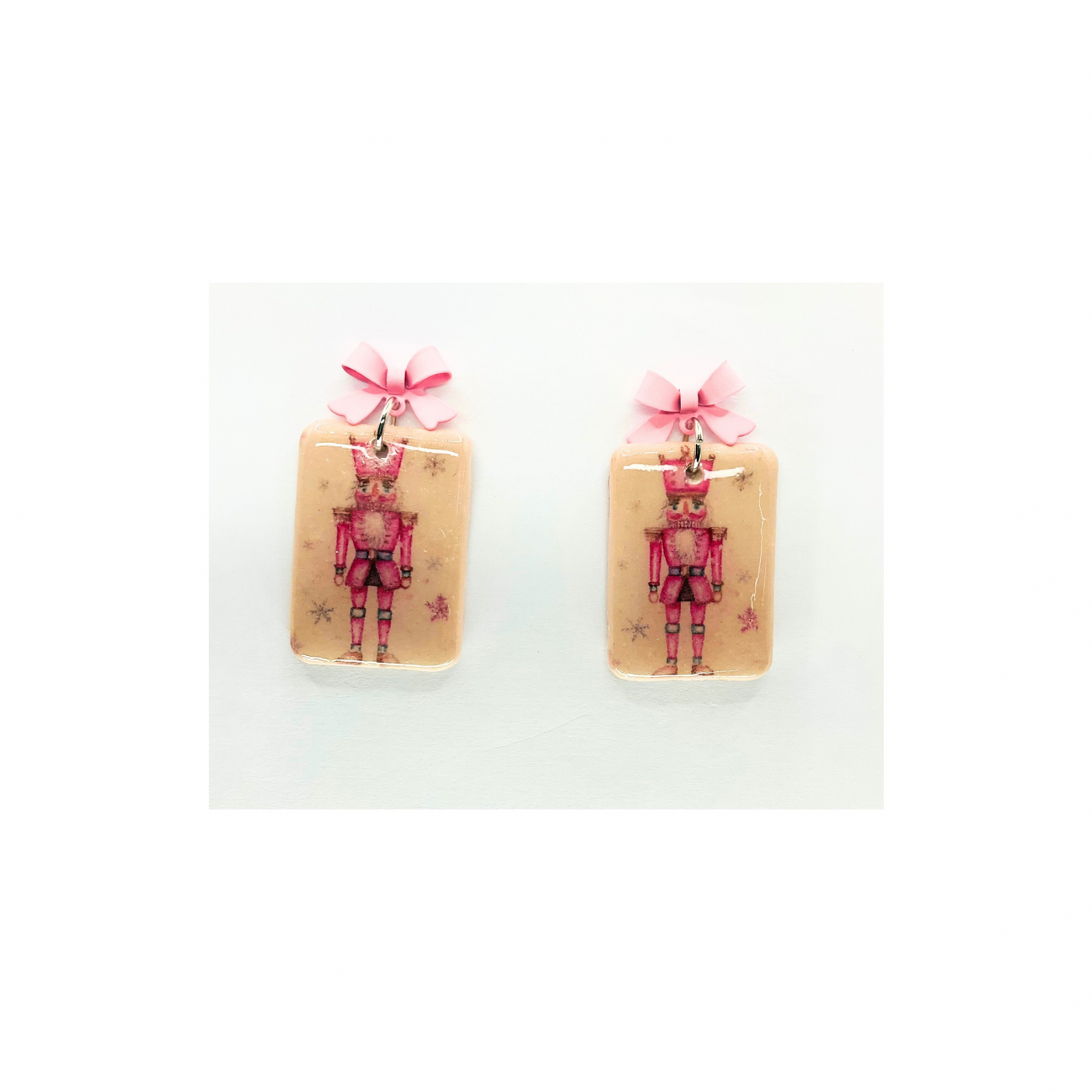 Pink Nutcracker Stud Dangle Earrings with Pink Bow for Festive Accessory Delicate Elegant Design Perfect for Holiday Wardrobe