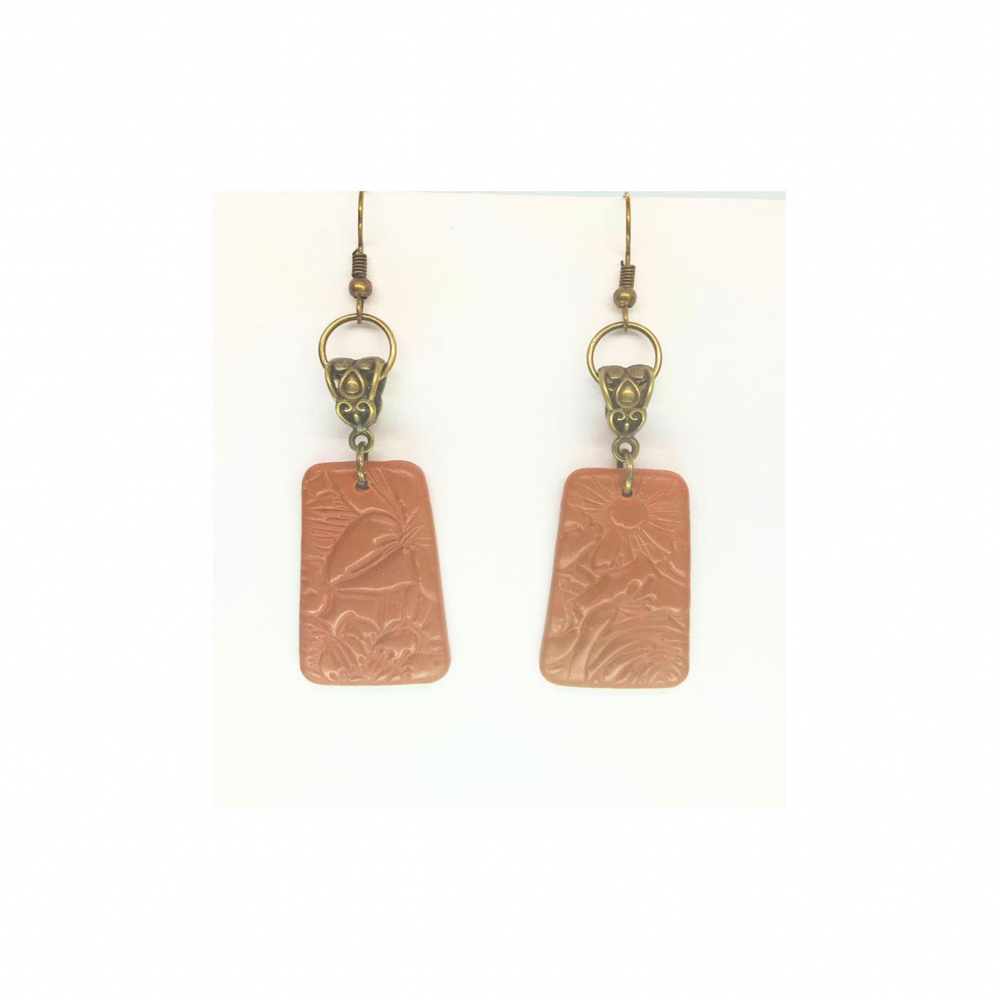 Leather Bronze Imprinted Dangle Earrings - Simple Design with Unique Imprint Pattern