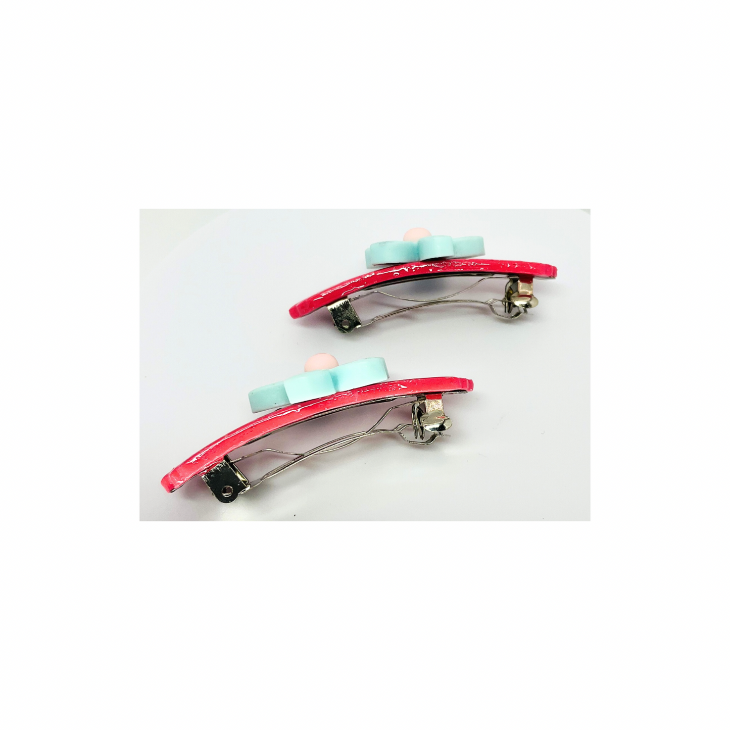 Pink with Blue Flower 2-Inch Hair Barrettes-Crafting By BB