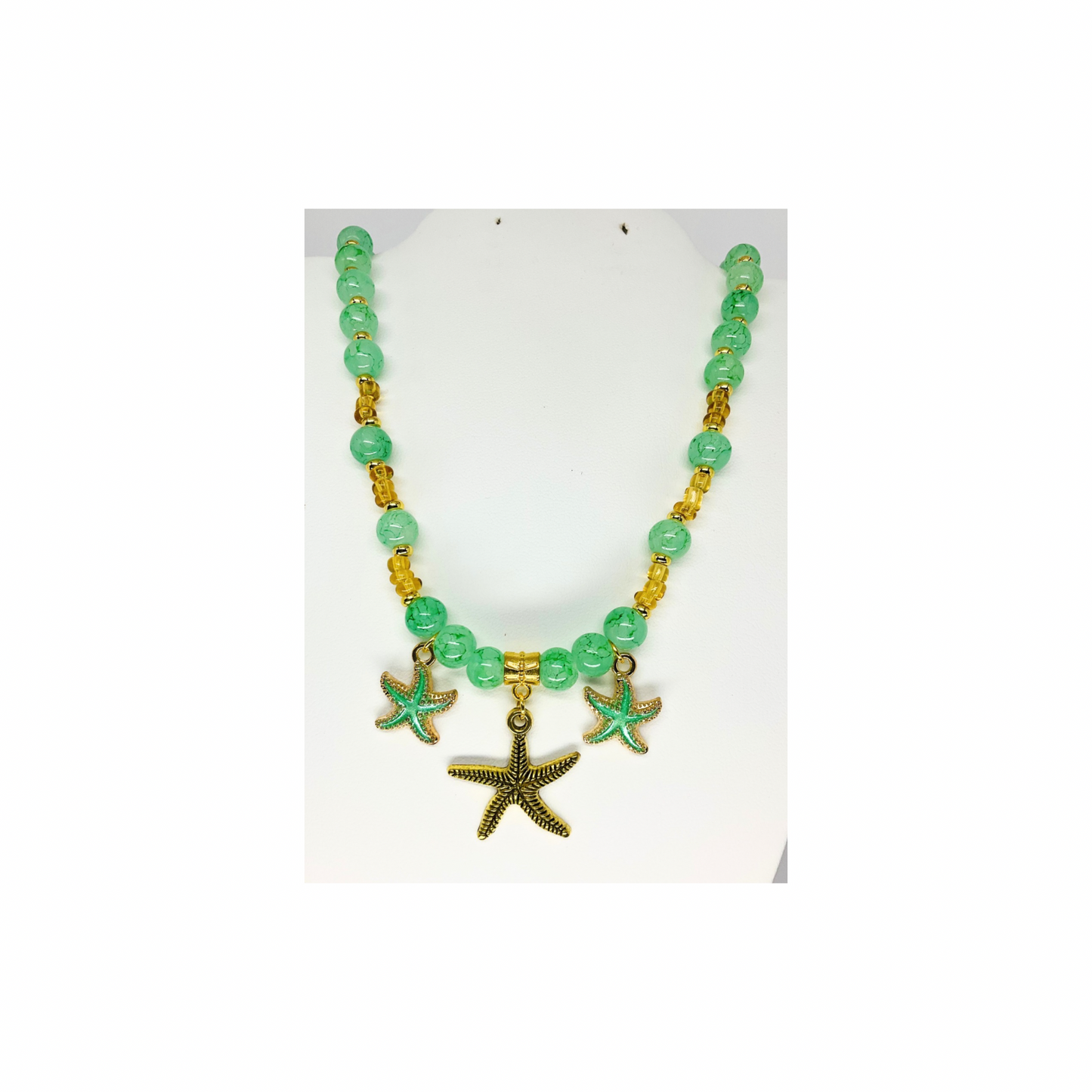 Green Beaded 17-inch Necklace with Starfish Charms-Crafting By BB
