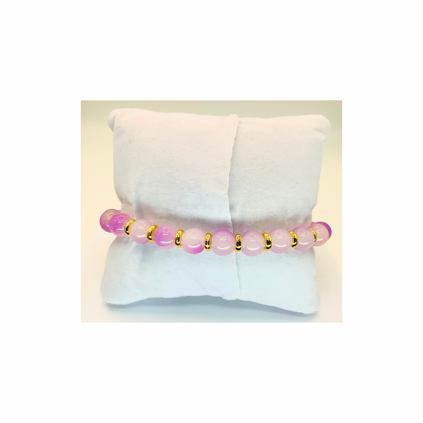 Purple Variegated Beads with Purple Flower Charm Stretch Bracelet