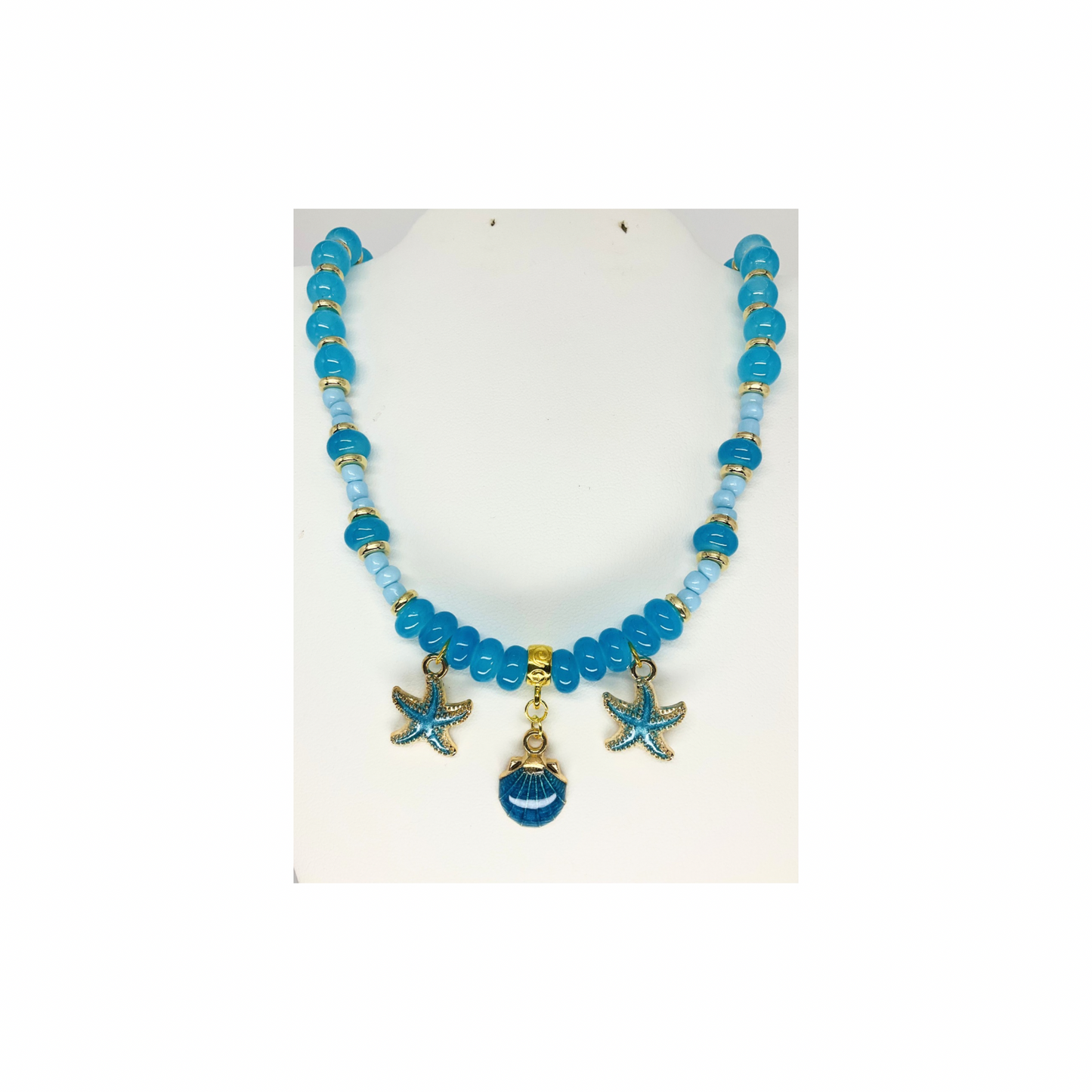 Blue Beaded 17-inch Necklace with Beach Charms-Crafting By BB