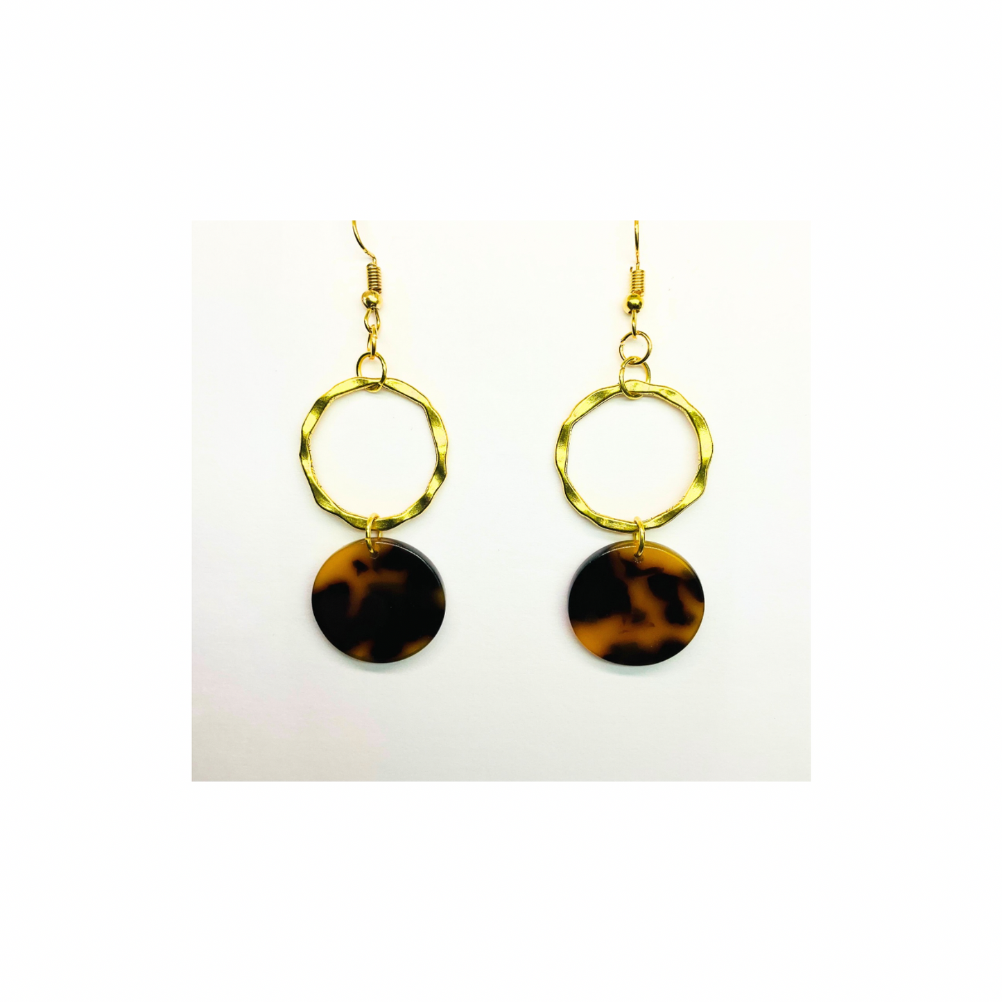 Tortoise Collection Dark Brown Button Dangle Earring - Elegant Gold Hoop & Leopard Disc Design for Women
