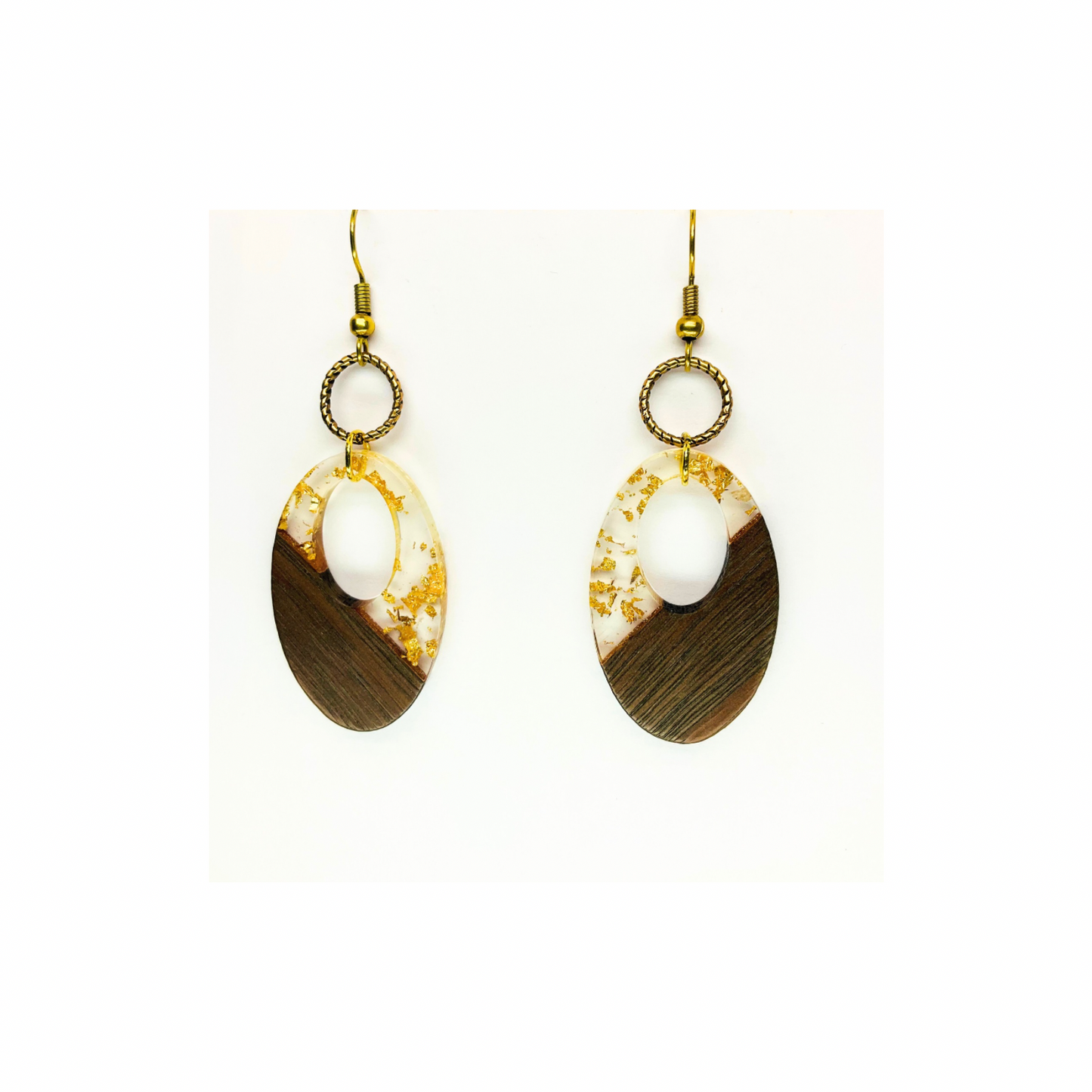 Boho Wood Collection Oval Dangle Earrings for Female with Unique Design and Gold Accents