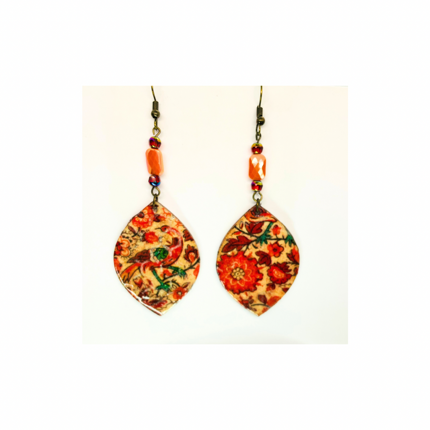 Bohemian Wood Dangle Floral Style Earring Embellished with Czech Beads