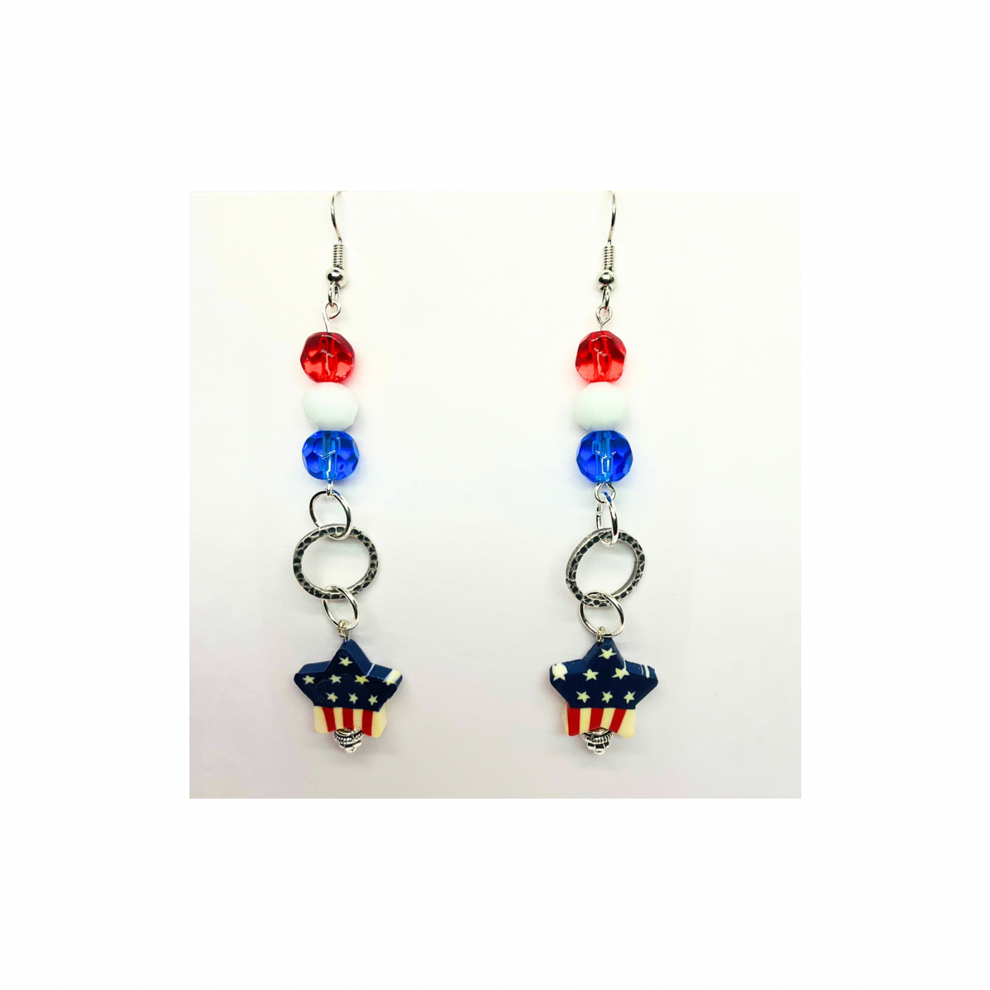 Patriotic Collection USA Star with Bead Dangle Earring for Female Patriotic Accessories Red White Blue Beads