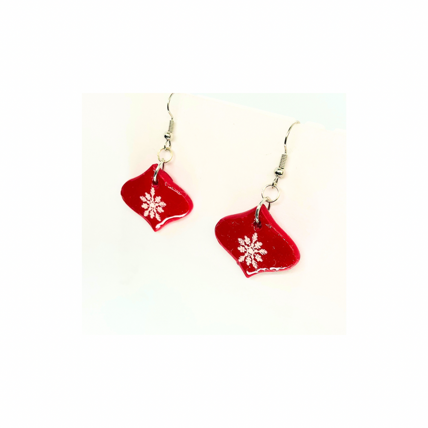 Christmas in July Collection Red Ornament with Snowflake Dangle Earrings - Festive Holiday Accessory