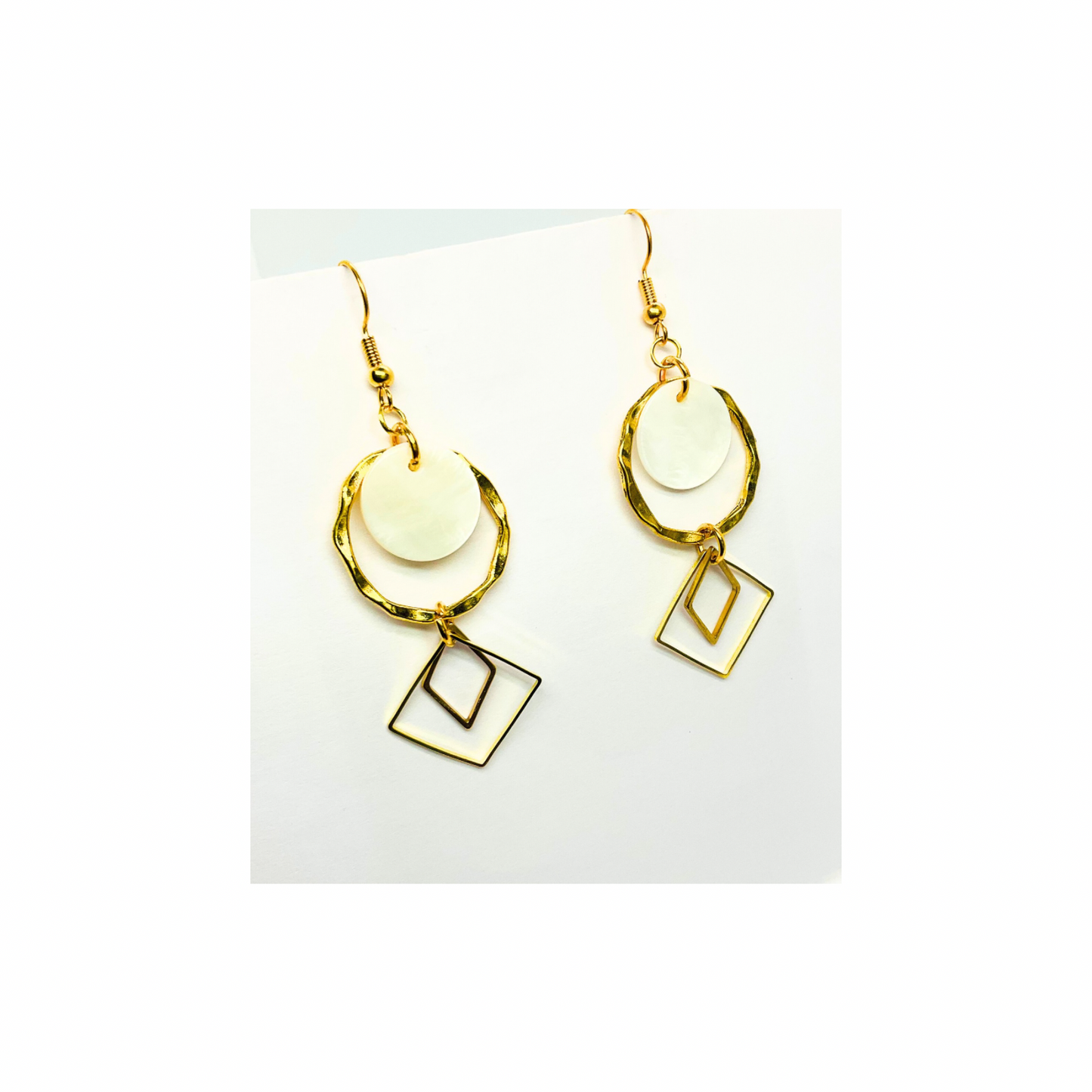Spot Cream and Gold Collection Dangle Earrings for Female with Circular and Square Designs