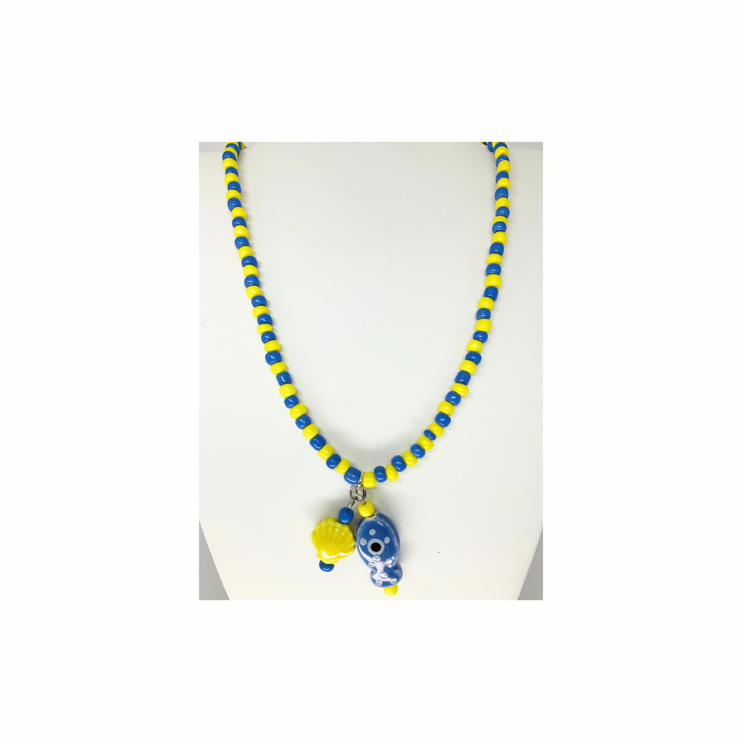 Yellow and Blue Seed Bead Fish Necklace | 17-inch | Crafting By BB