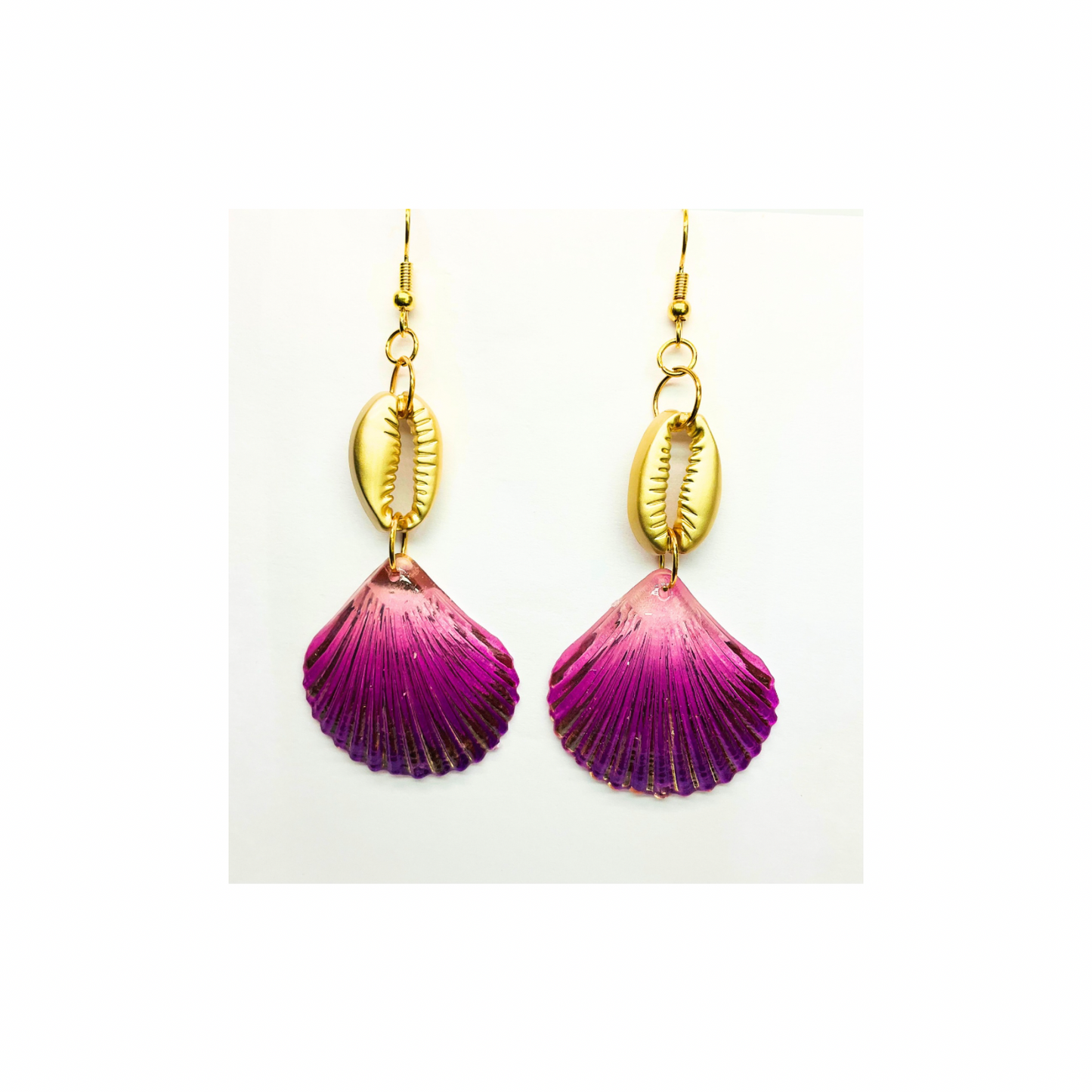 Mermaid Collection Gold and Pink Shell Dangle Earring - Elegant Hook Earrings for Women's Fashion Jewelry