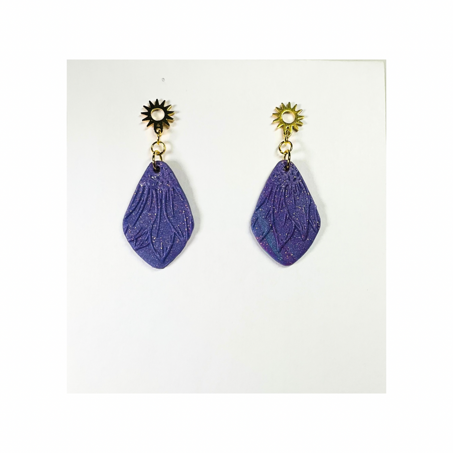 Purple Sunflower Dangle Earrings with Gold Stud