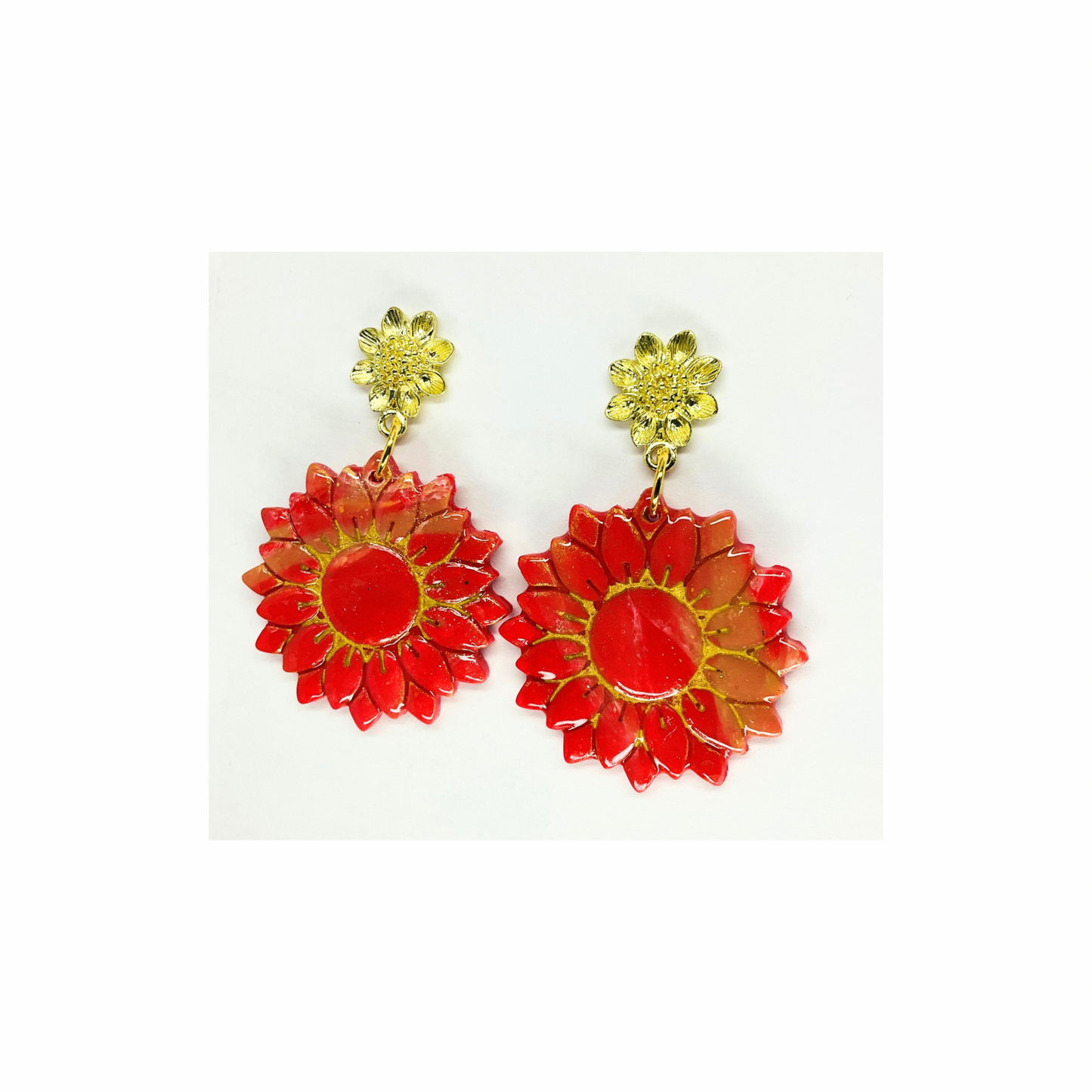Red and Gold Stud Dangle Sunflower Earring-Crafting By BB
