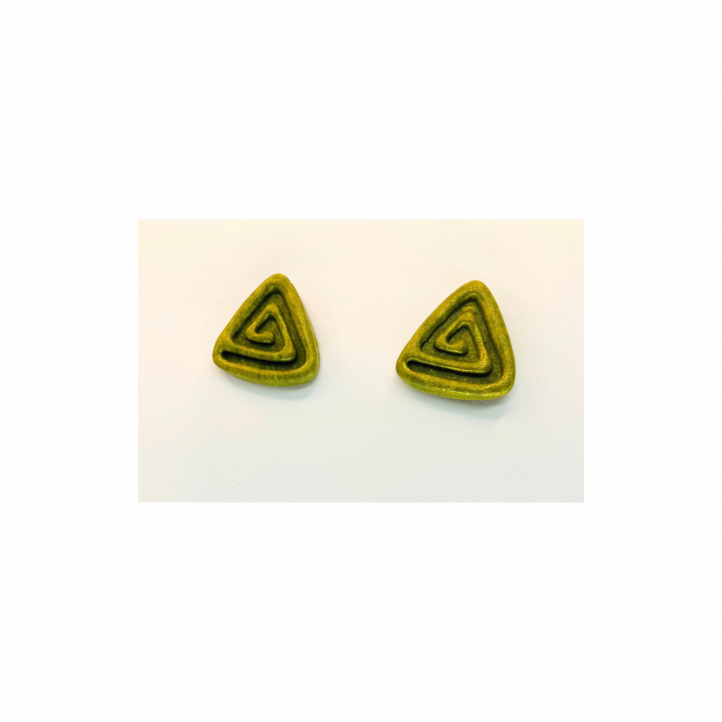Green Triangle Stud with Gold Earrings