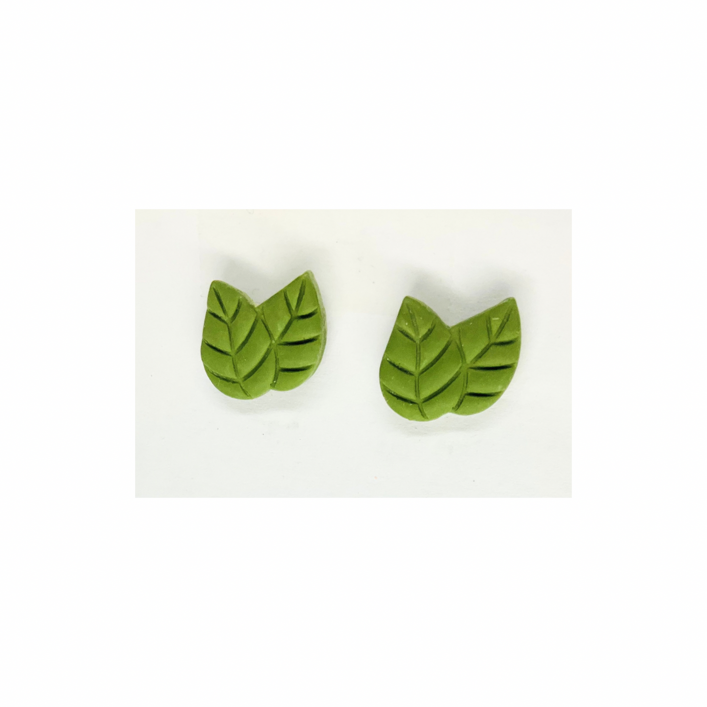 Olive Green Leaf Stud Earrings