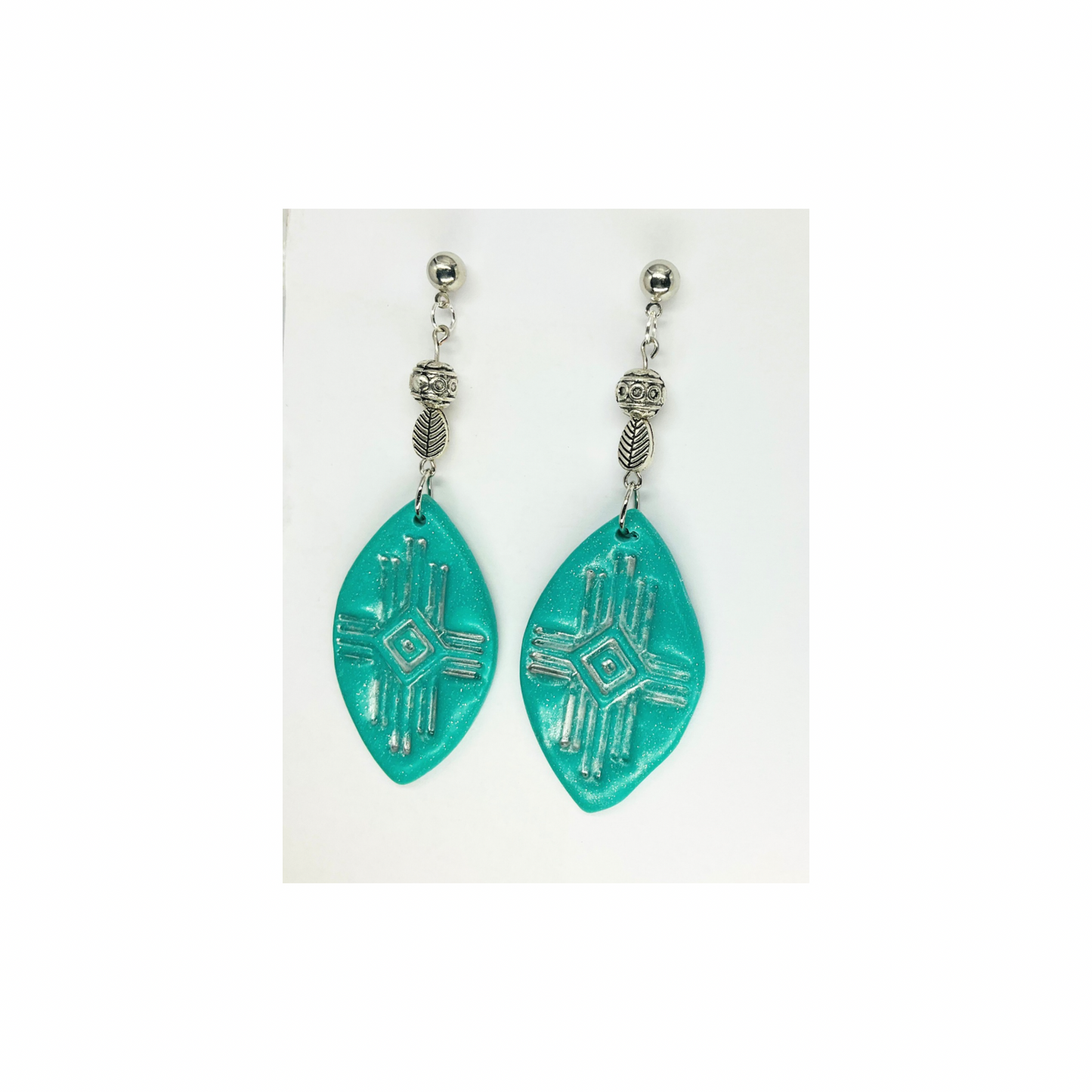Western Style Geometric Turquoise Silver Stud Dangle Earring-Crafting By BB