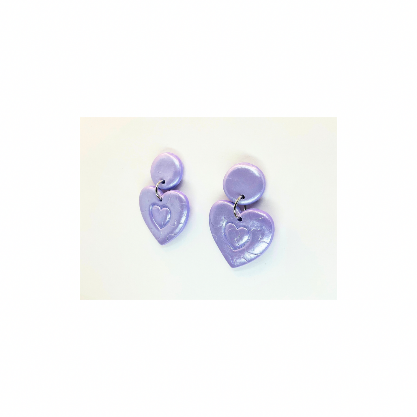 Light Purple Iridescent Stud with Pressed Hearts Dangle Earrings
