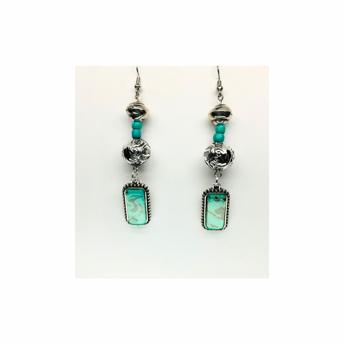 Howlite Turquoise Collection Silver Beads with Turquoise Charm Dangle Earring Elegant Design with Turquoise Charms