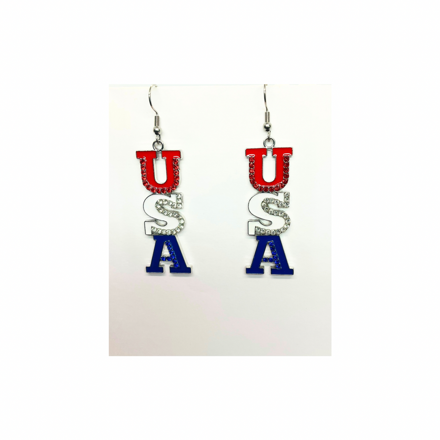 Patriotic Collection USA Rhinestone Dangle Earring for Female Patriotic Accessories
