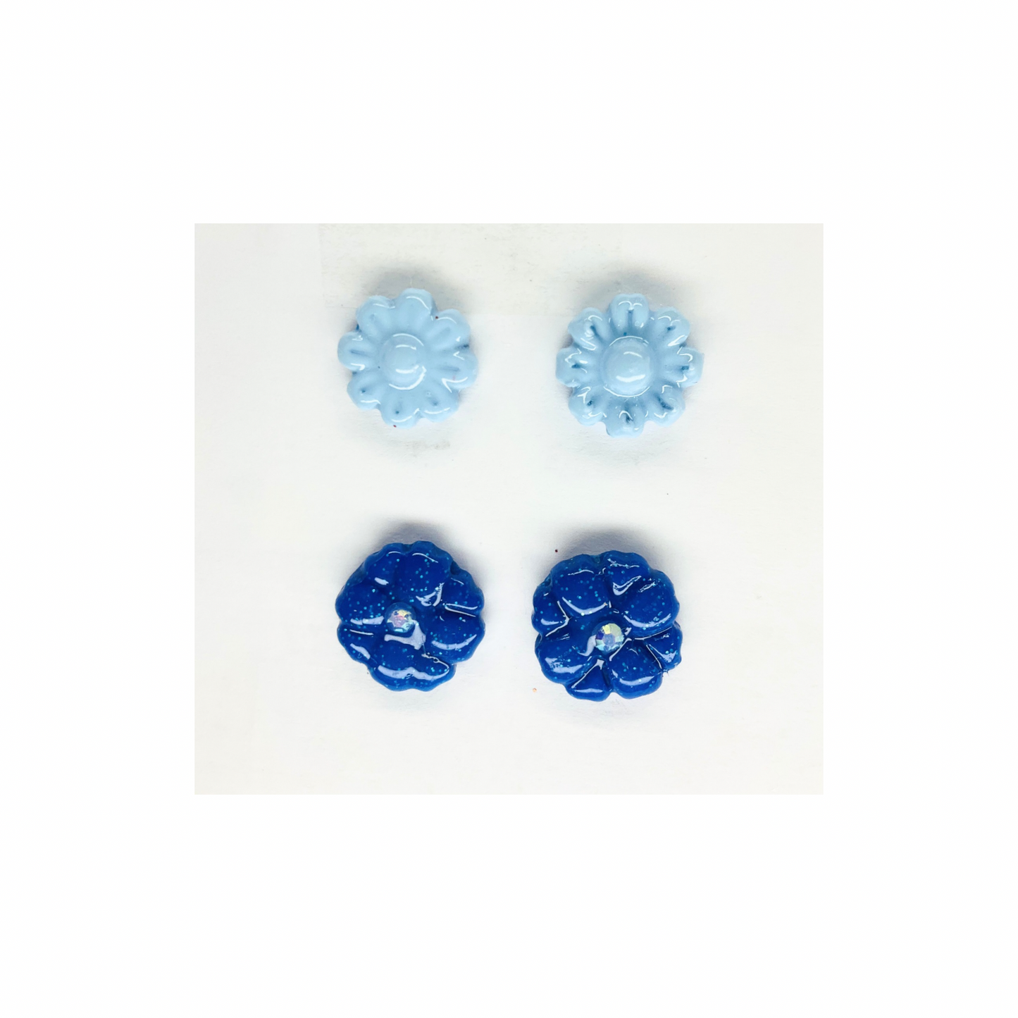 Navy Blue and Light Blue Flower Stud Earrings-Crafting By BB