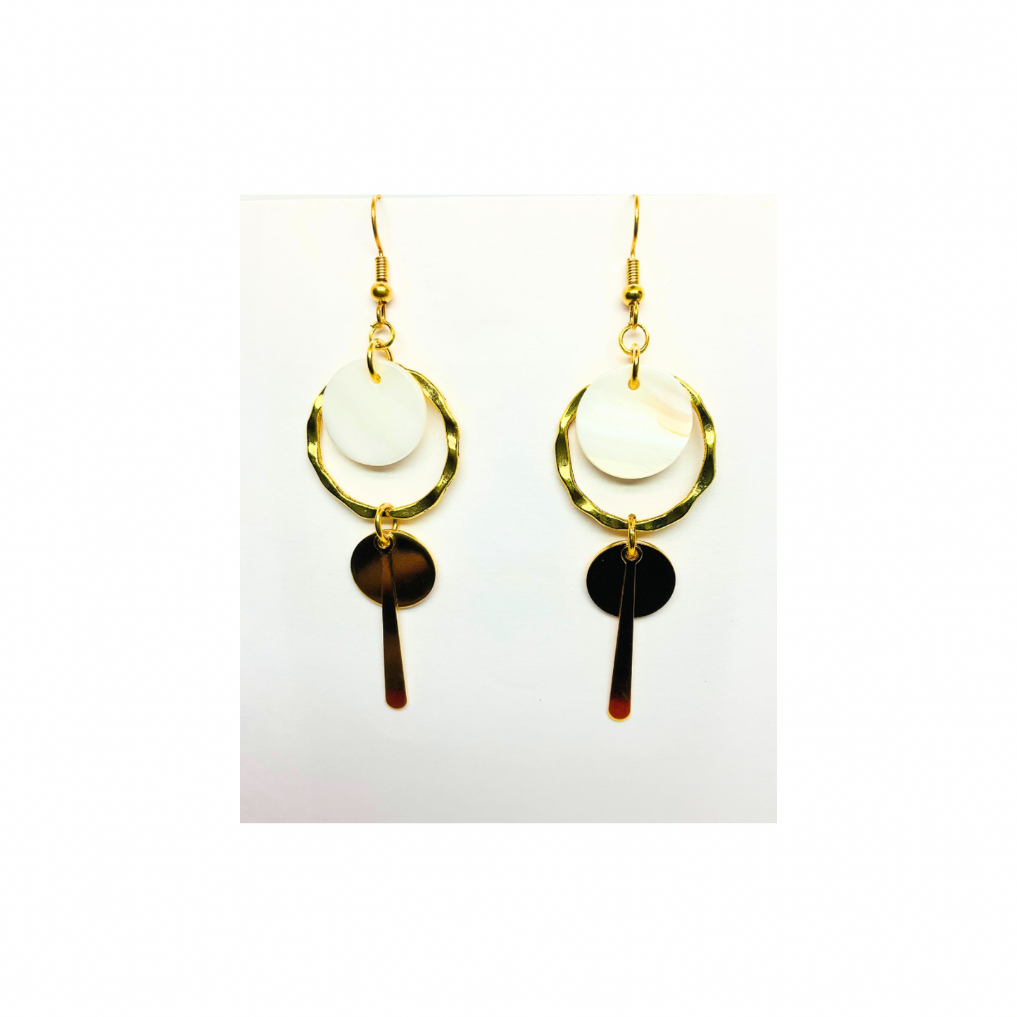 Spot Cream and Gold Collection Dangle Earrings - Elegant Minimalist Design for Women's Versatile Appeal