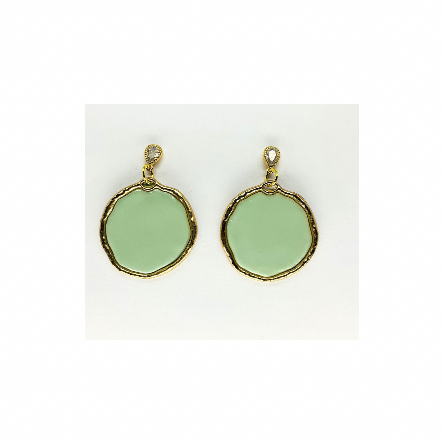 Mint Green and Gold Dangle with Teardrop Rhinestone Stud Earring-Crafting By BB