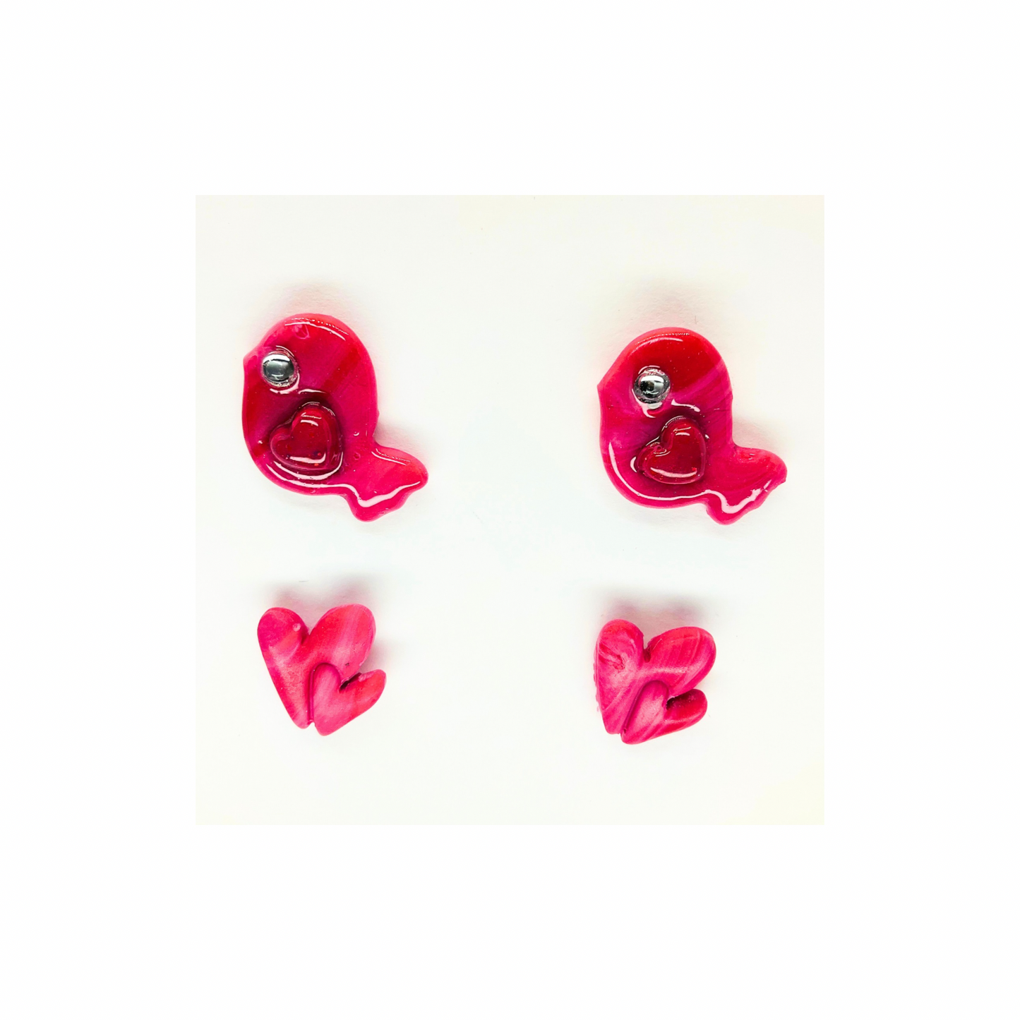 Pink Birdie and Pink Heart Stud Earrings-Crafting By BB