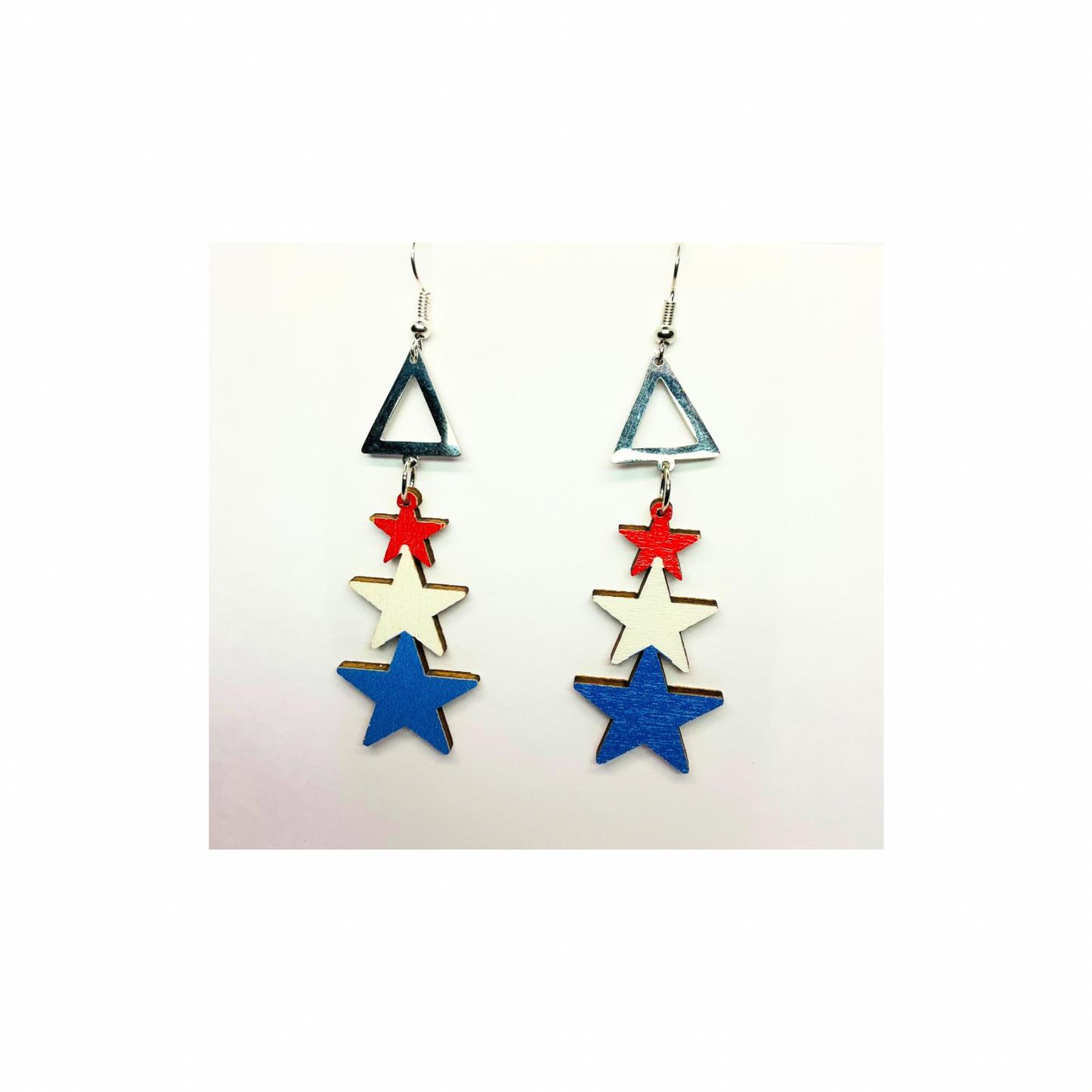 Patriotic Collection Red White Blue Wood Star Dangle Earrings for Female Patriotic Accessories