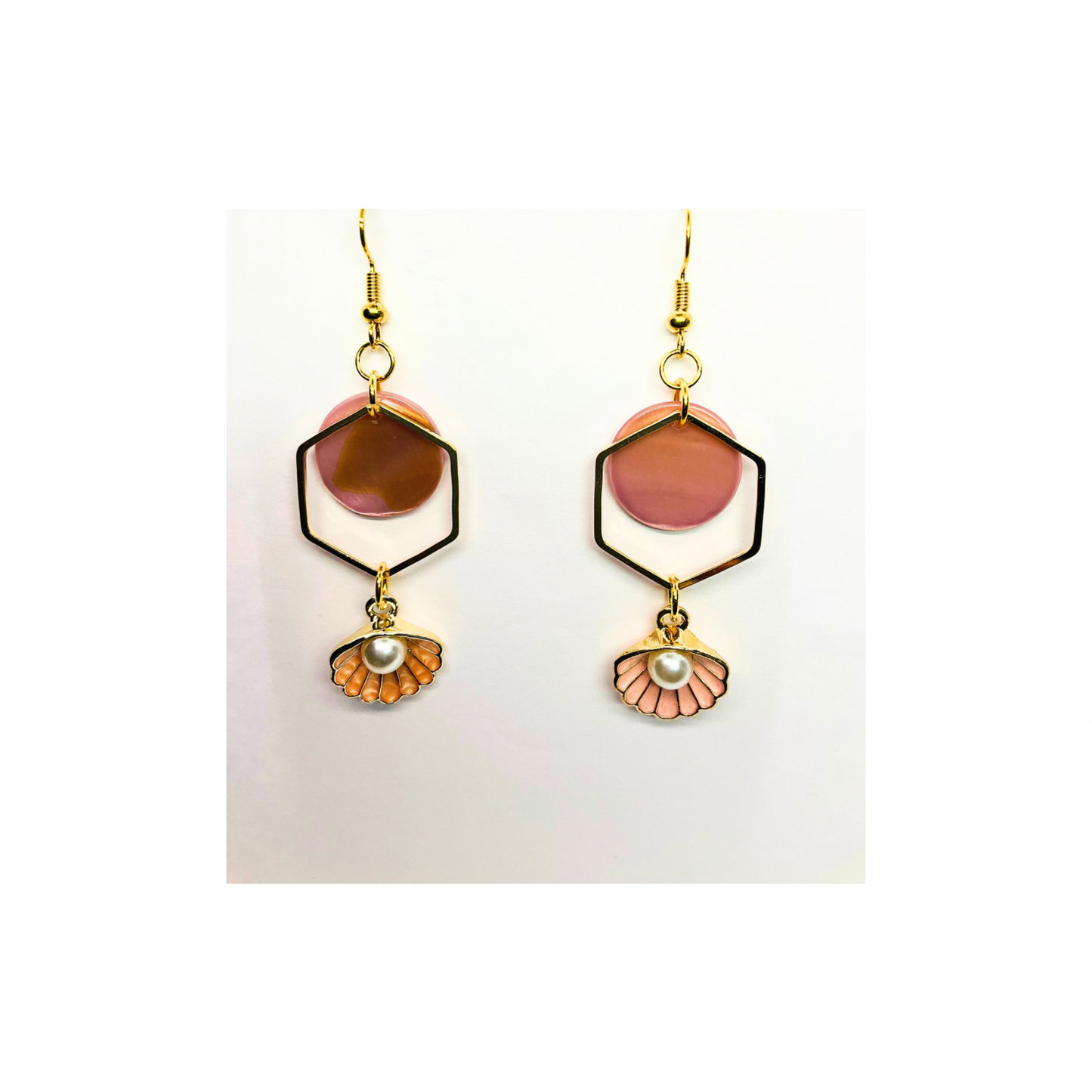 Pink Shell Collection Pink Circle with Pink Shell Charm Dangle Earrings for Female Fashion Accessories