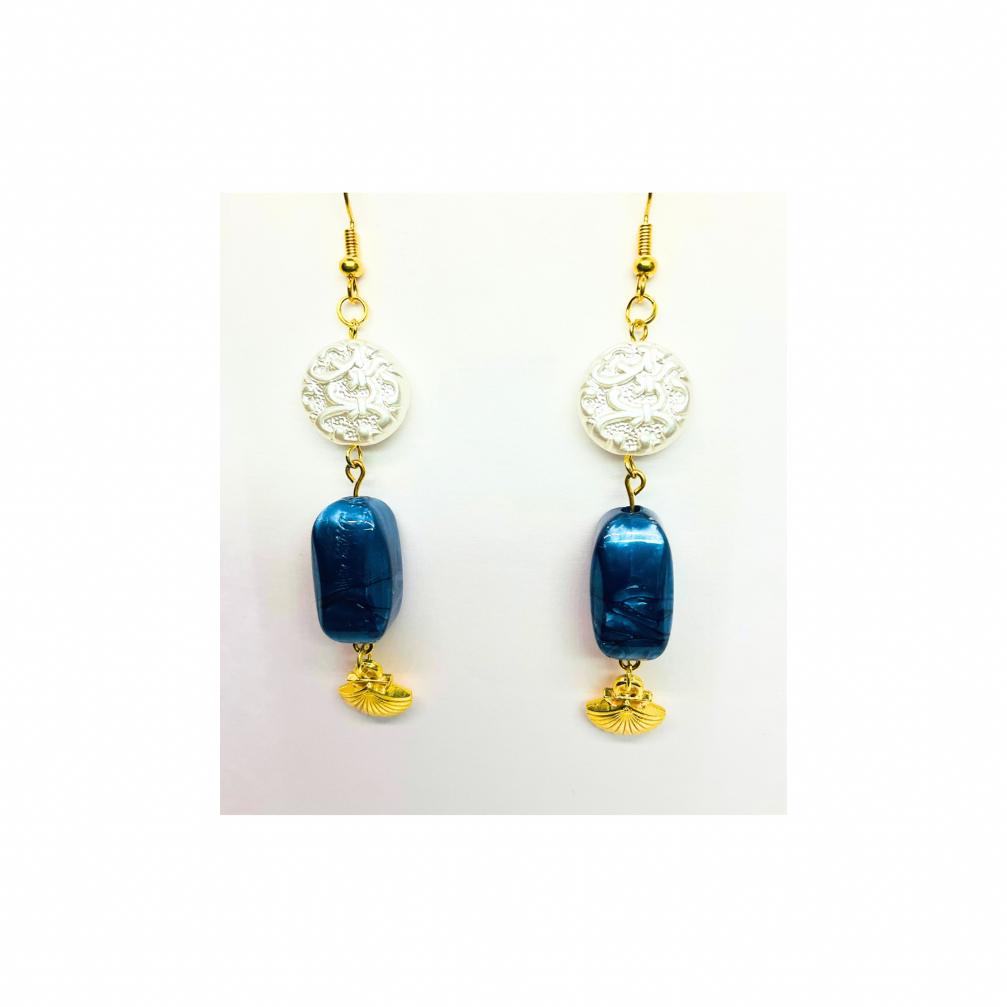 Ocean Collection Blue Bead with Pearl Circle and Shell Dangle Earrings for Female Fashion Jewelry