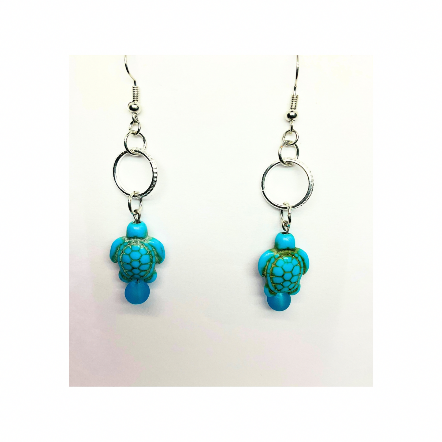 Ocean Collection Turtle with Silver Circle Dangle Earrings for Female - Blue & Green Design