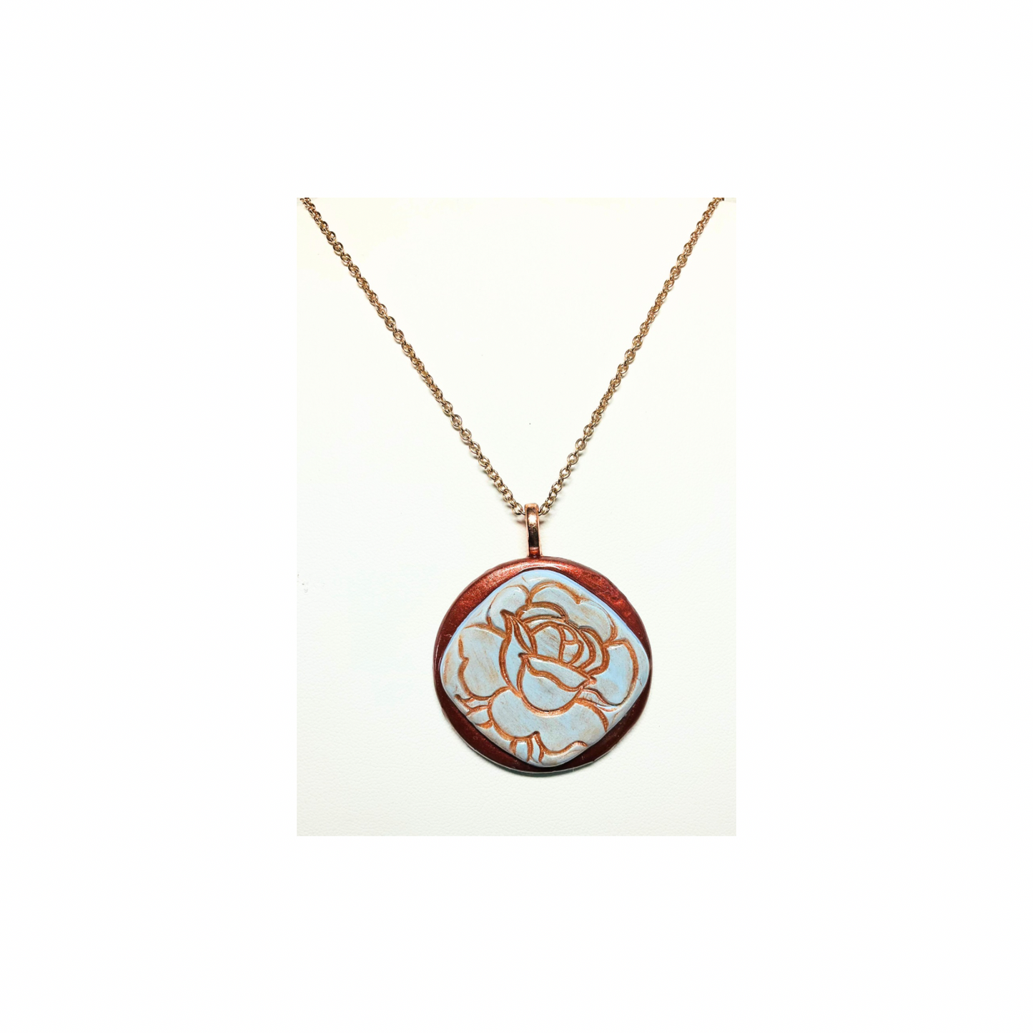 Bronze and Blue Rose Circle Layered Pendant Necklace with Elegant Design