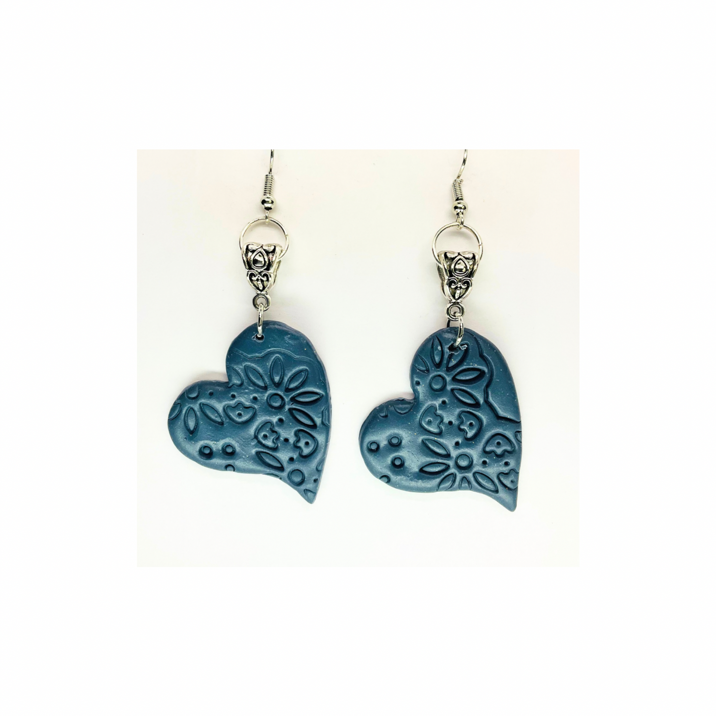 Denim Blue Heart with Silver Dangle Earrings for Female Fashion Accessories Elegant Simple Design Versatile Appea