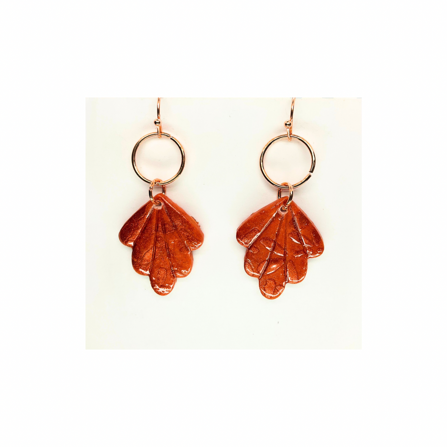 Fall Orange Leaf Shape with Rose Gold Accent Dangle Earrings - Unique Design Jewelry Accessory