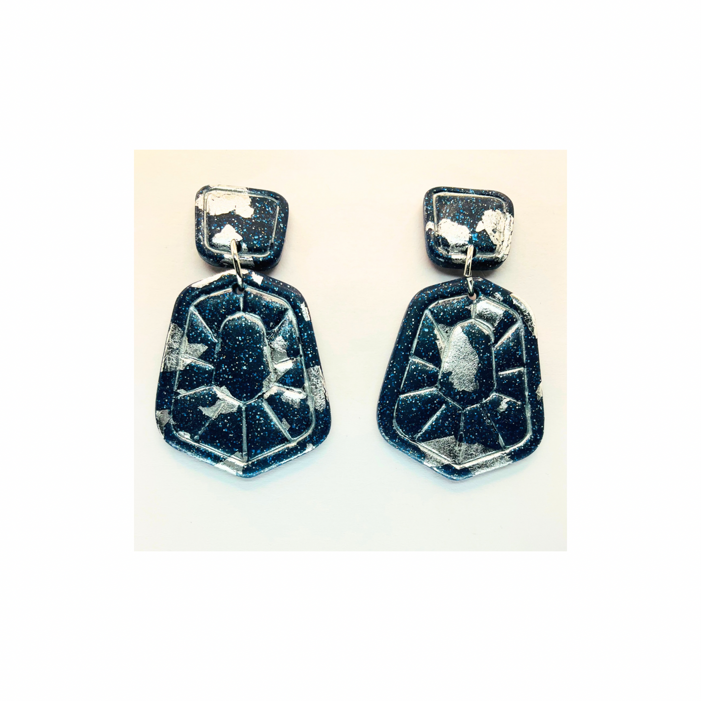 Navy and Silver Sparkle Dangle with Square Stud Earrings-Crafting By BB