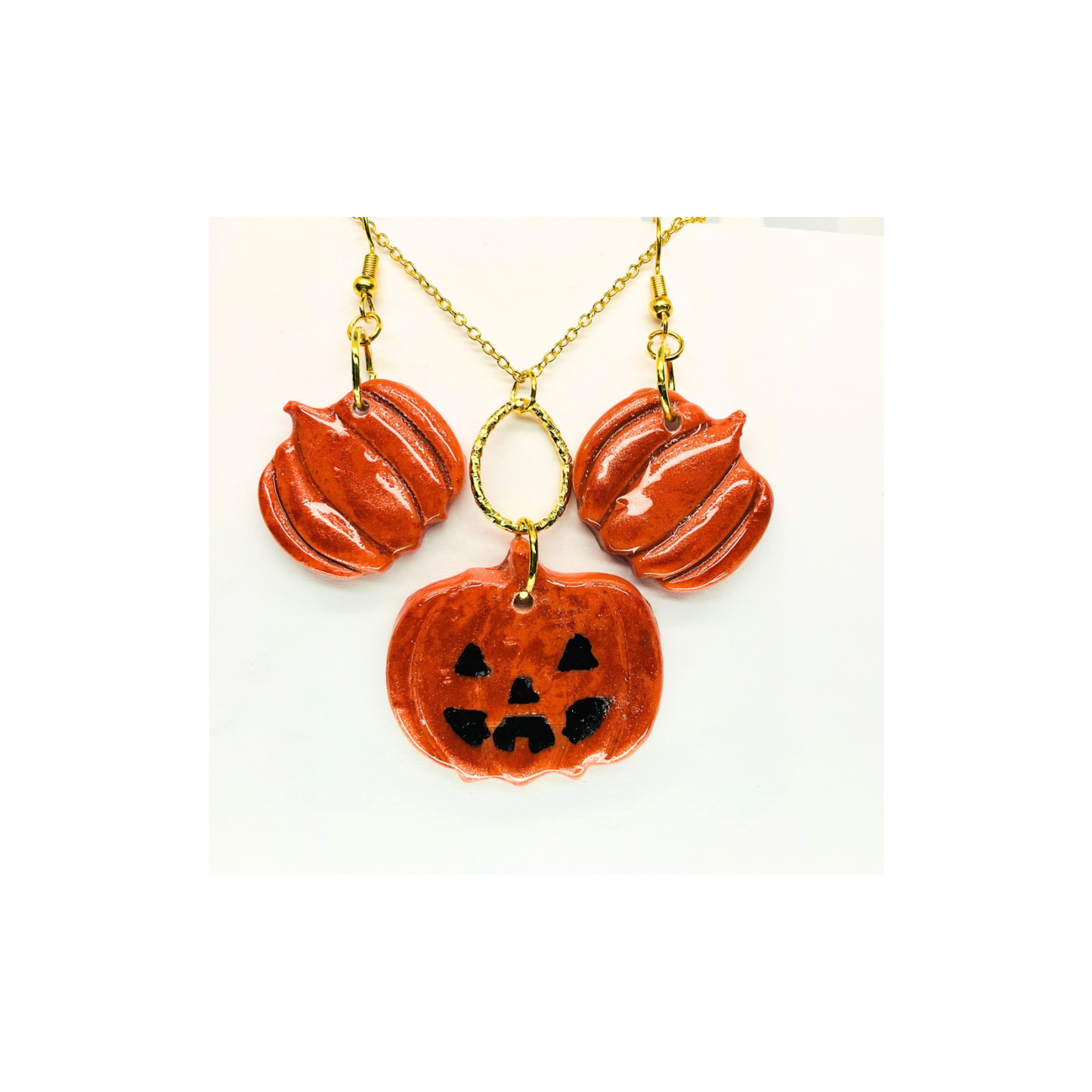 Fall Collection Pumpkin Jewelry Pendant and Dangle Earring Set for Autumn-Themed Events