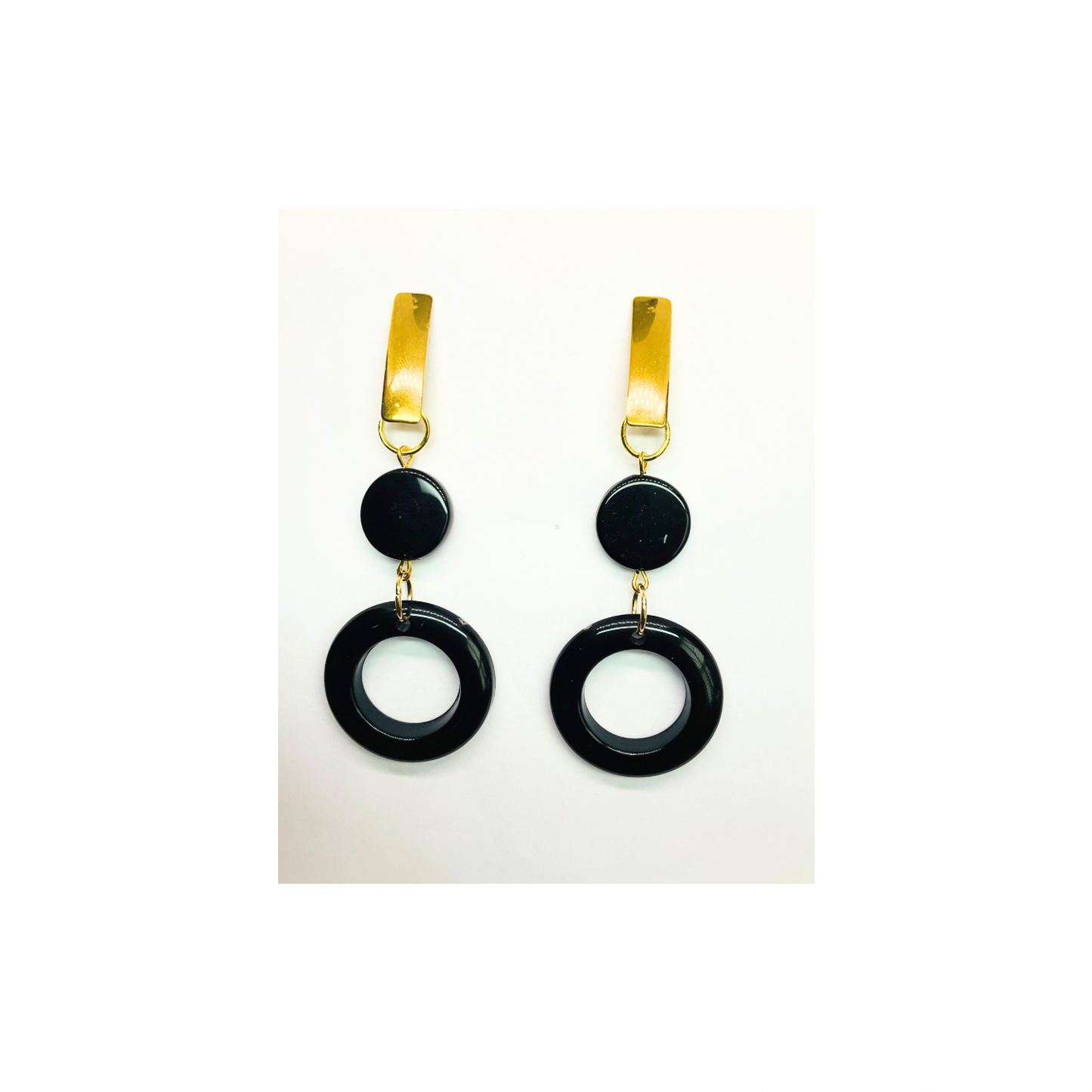 Eclipse Collection Black and Gold Stud Circle Dangle Earrings for Women Secure Stud Closure Elegant Design Timeless Accessory