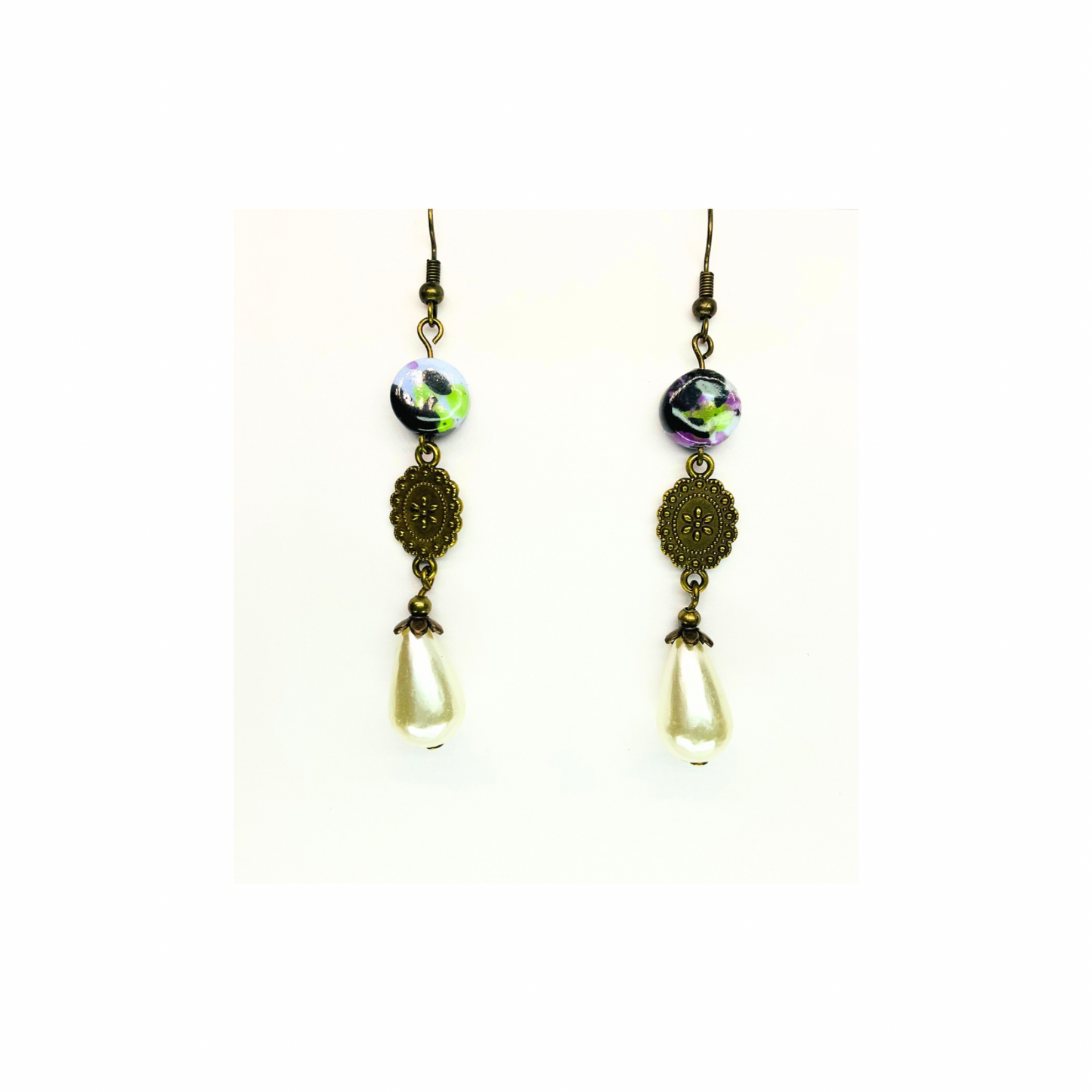 Porcelain Bead Collection Pearl Dangle Earrings for Female with Unique Design and Elegant Appeal