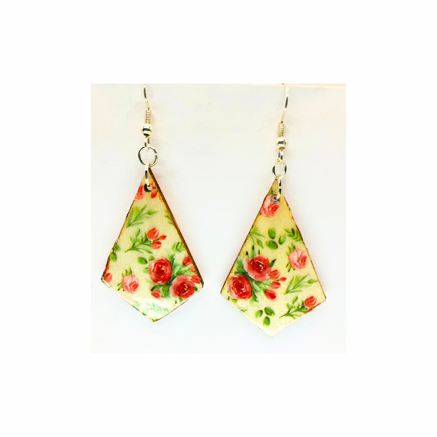 Red Rose Lightweight Wood Dangle Earring