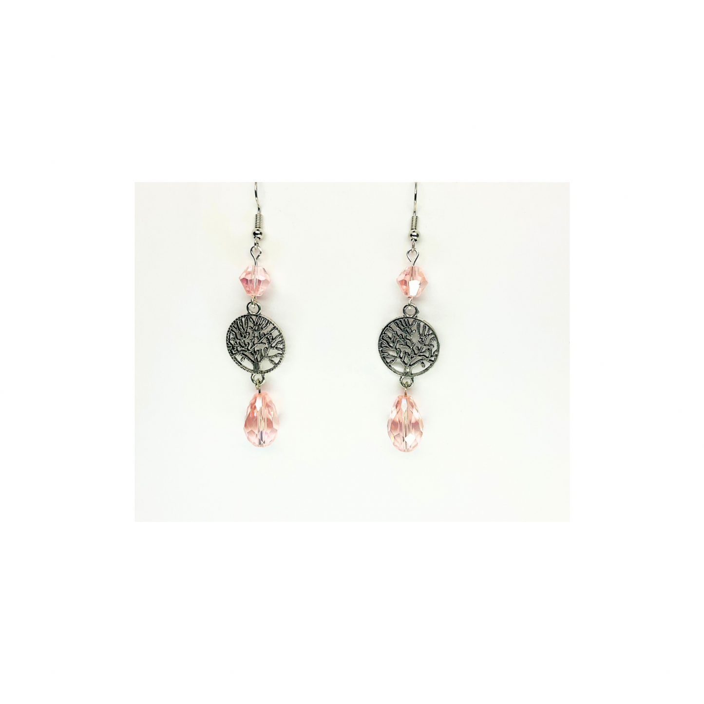 Crystal Chandelier Collection Tree of Life Dangle Earrings for Female with Pink Accents and Tree Design