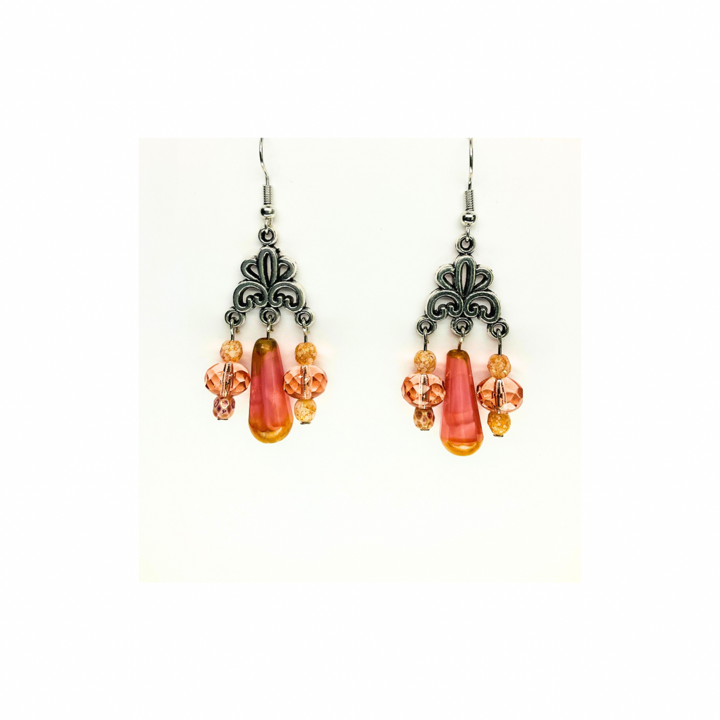 Crystal Chandelier Pink Teardrop Dangle Earrings for Female with Unique Design and Colorful Beads
