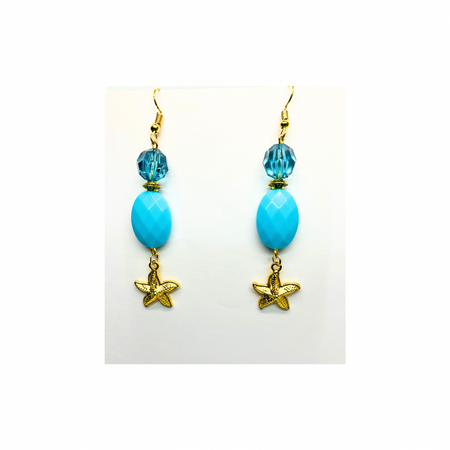 Ocean Collection Blue Beads with Starfish Charm Dangle Earring Gold-Tone Accents & Blue Beads Jewelry