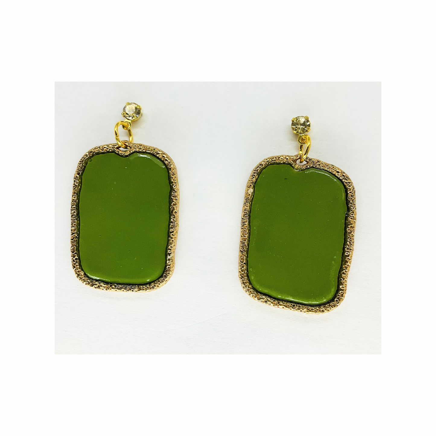 Olive Green Dangle with Rhinestone Stud Earrings-Crafting By BB