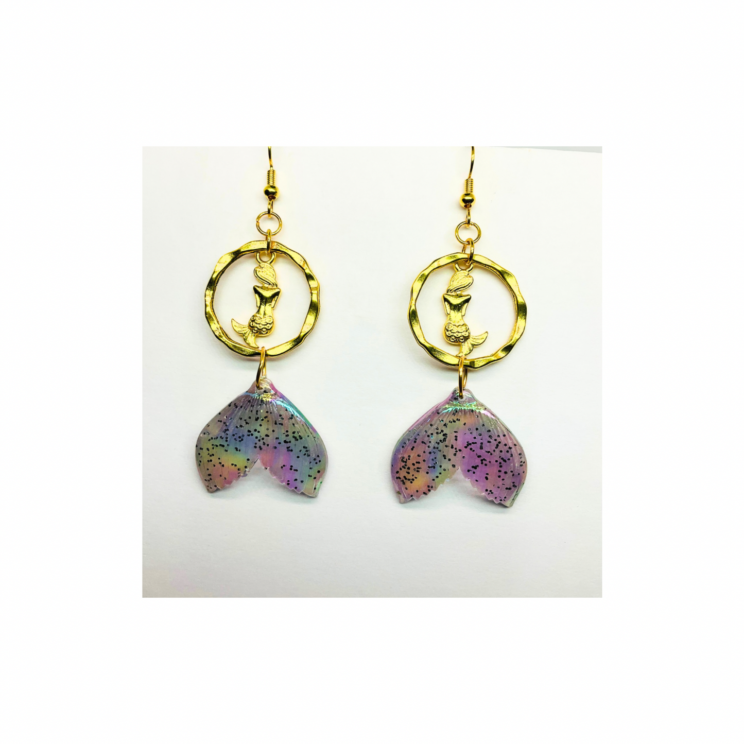 Mermaid Collection Shimmery Tail with Gold Mermaid Dangle Earrings - Elegant Female Accessories for Special Occasions or Everyday Wear
