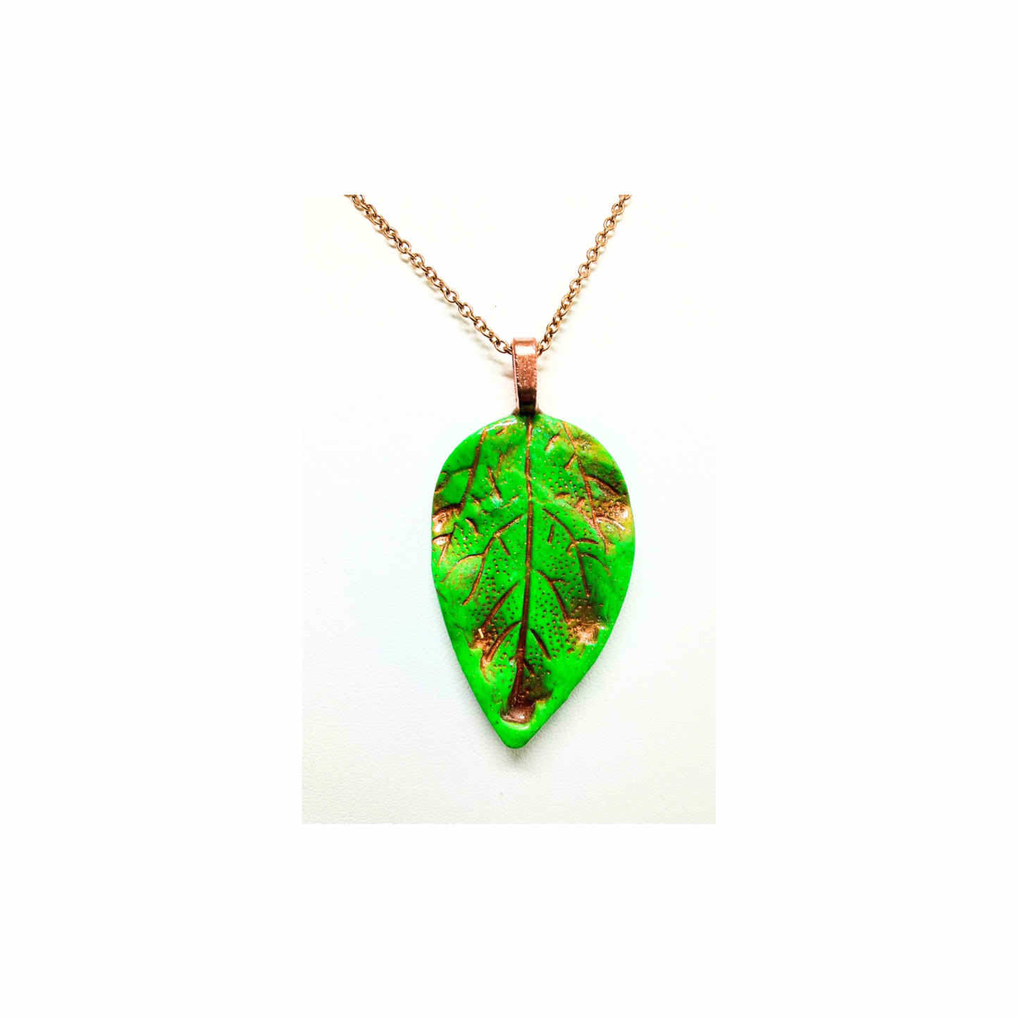 Green Leaf Necklace with Bronze Accents Nature-Inspired Artisan Look