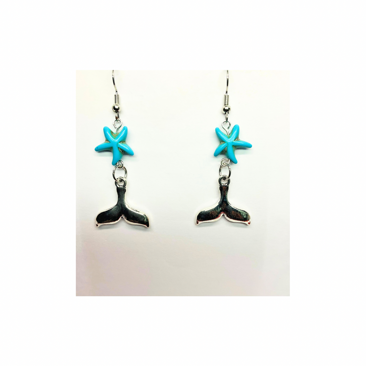 Ocean Collection Starfish with Silver Mermaid Tail Dangle Earrings for Female Women's Fashion Jewelry