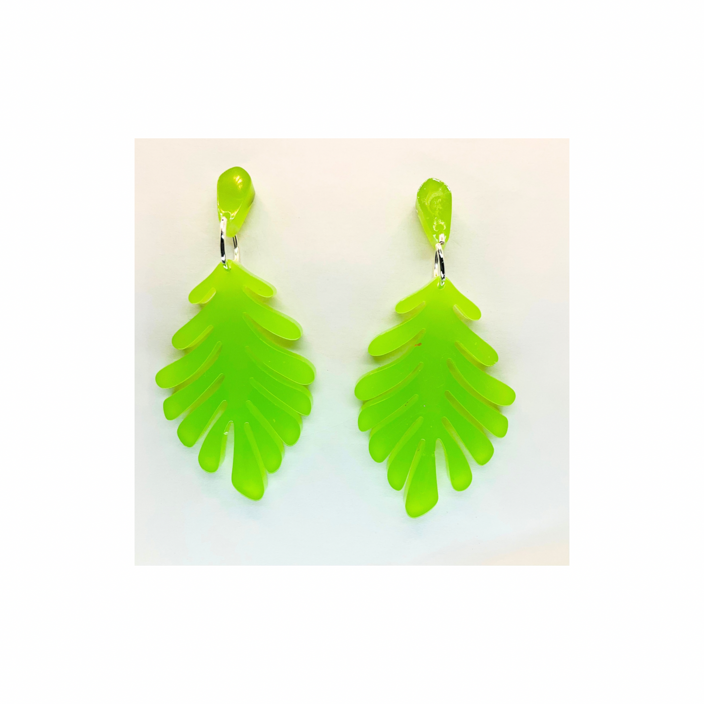 Lime Green Leaf Stud Dangle Earrings