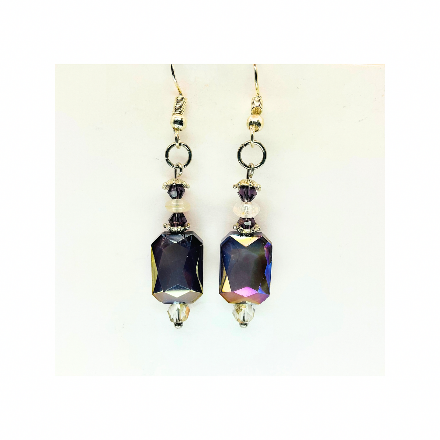 Czech Smoky Purple Gray Glass Dangle Earrings-Crafting By BB